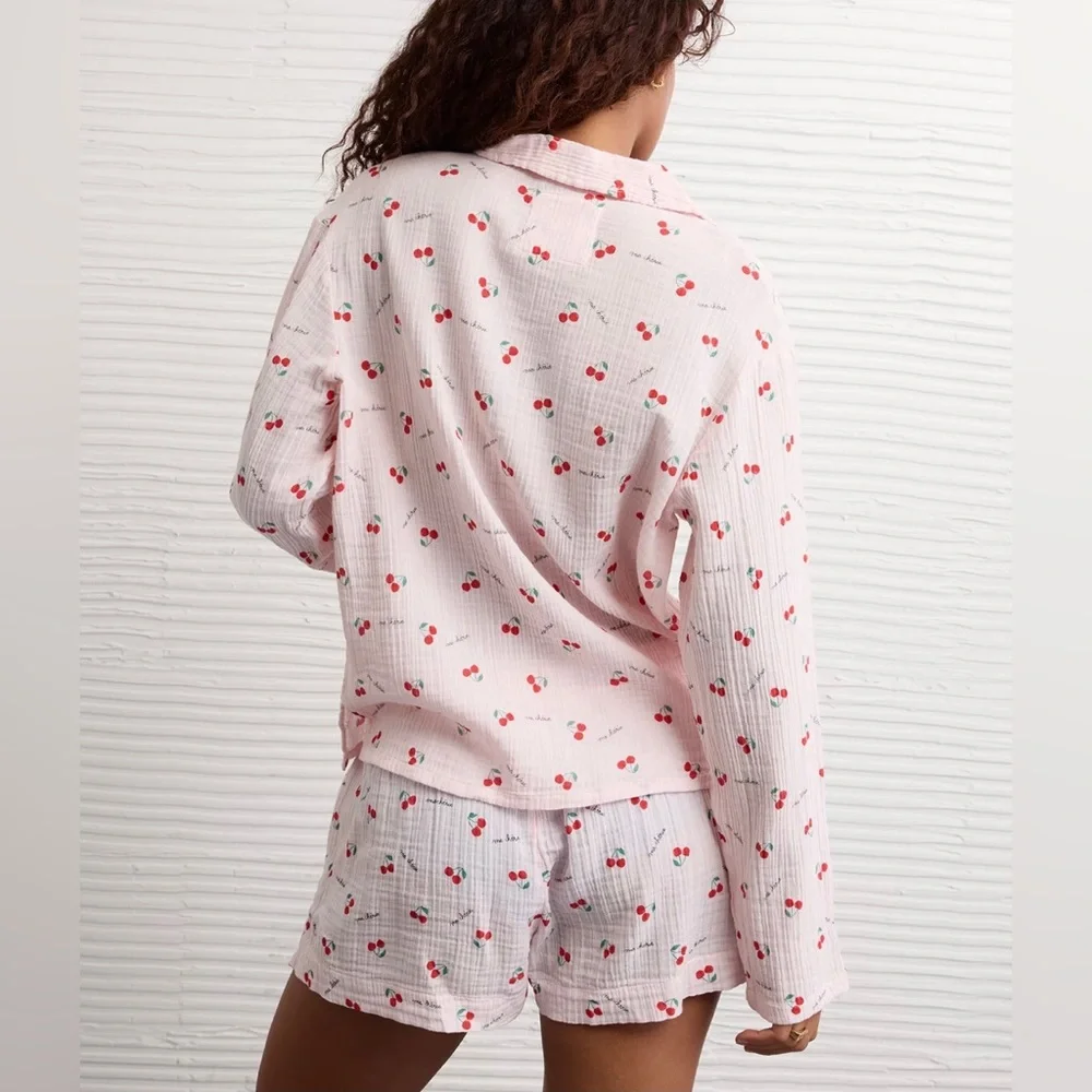 NEW cherry print AE Cotton Gauze PJ Set American Eagle